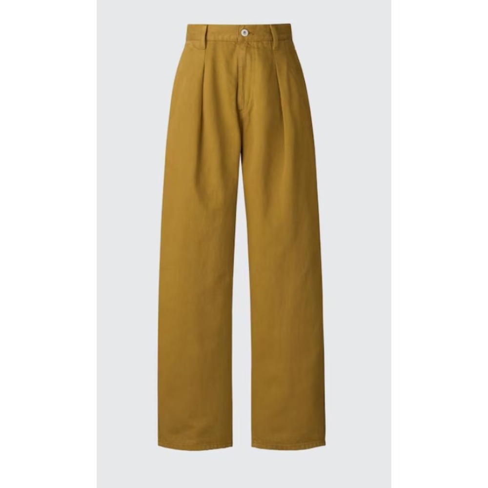 Uniqlo U Denim Pleated Pants Women 27 Brown High Rise Tapered 471631